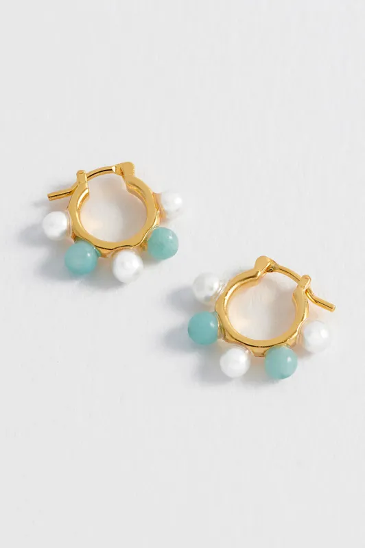 Blue Gemstone And Pearl Bead Hoops sold by Estella Bartlett