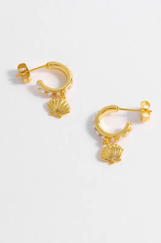 Pearl Scallop Drop Hoops sold by Estella Bartlett