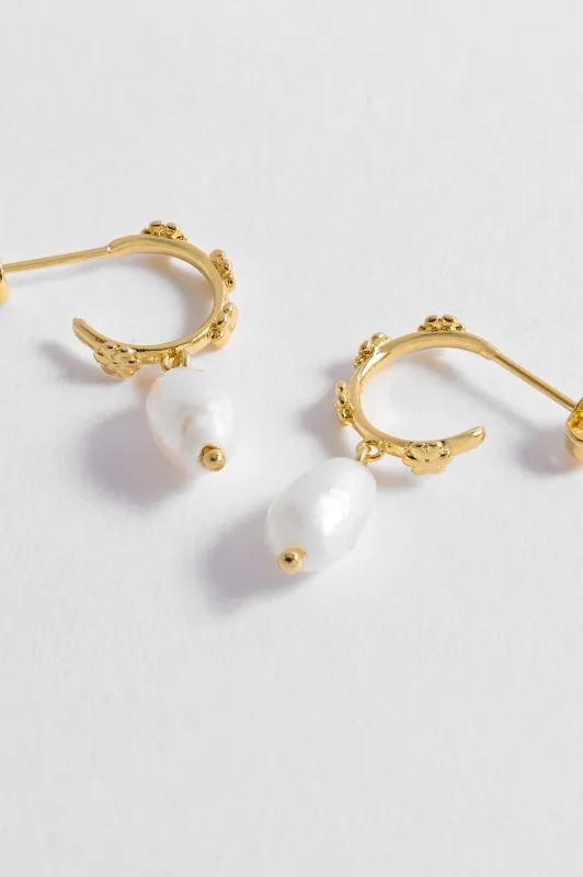 Flower Pearl Drop Hoops sold by Estella Bartlett