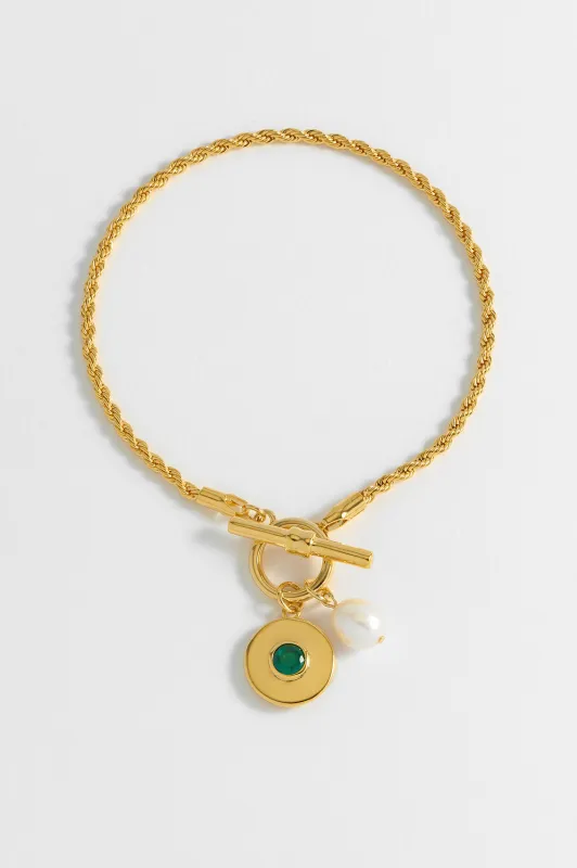 Pearl CZ T-Bar Rope Bracelet made by Estella Bartlett