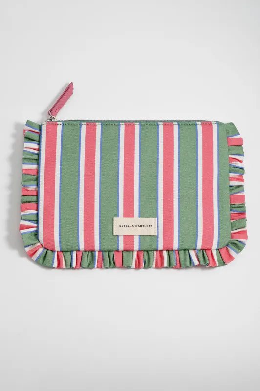 Green Stripe Ruffle Pouch sold by Estella Bartlett
