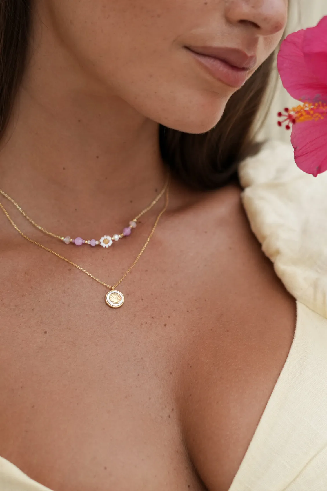 Rose Quartz Beaded Flower Necklace sold by Estella Bartlett product image thumbnail 5