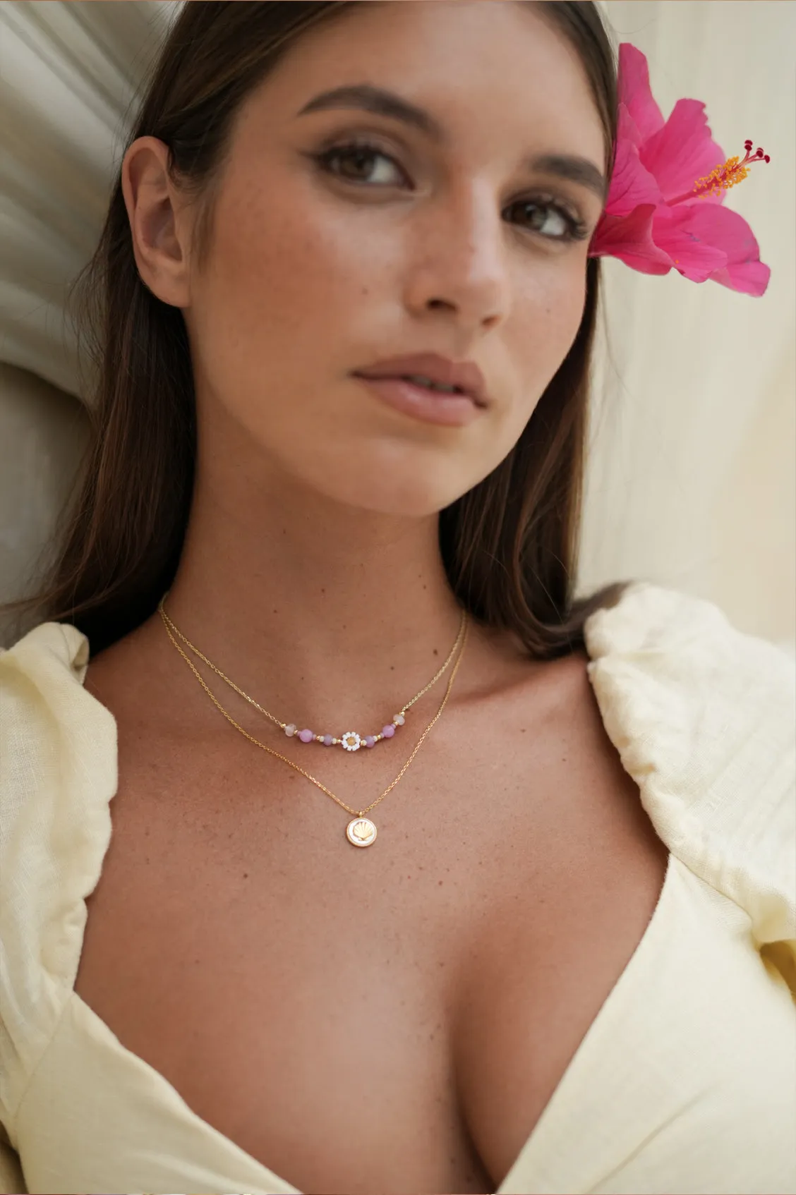 Rose Quartz Beaded Flower Necklace sold by Estella Bartlett product image thumbnail 2