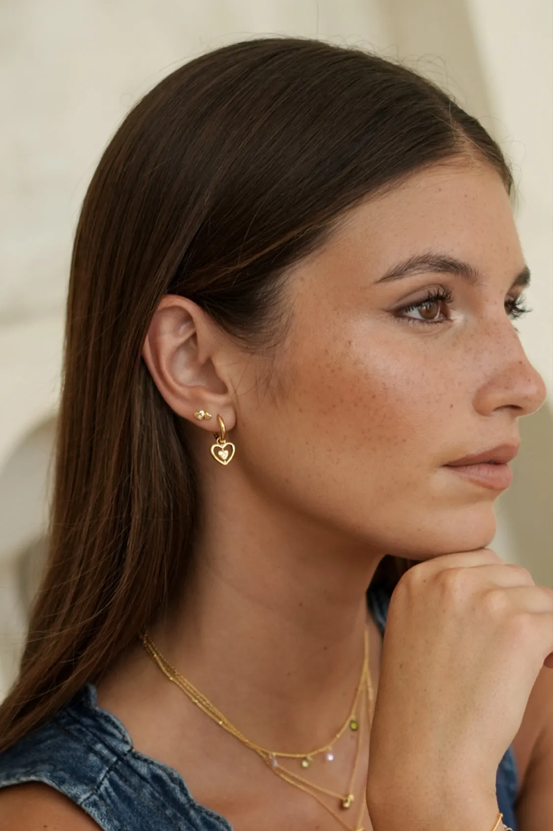 Double Heart and CZ Stud Earrings sold by Estella Bartlett product image thumbnail 2