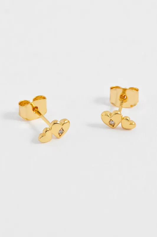 Double Heart and CZ Stud Earrings sold by Estella Bartlett