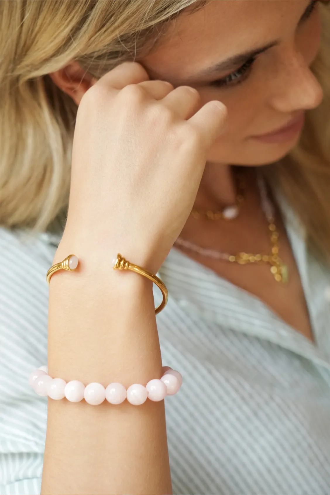 Rose Quartz Cabochon Open Bangle sold by Estella Bartlett product image thumbnail 2