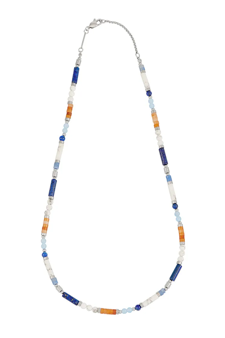 Men's Blue, Orange and White Gemstone Bead Necklace sold by Estella Bartlett product image thumbnail 3
