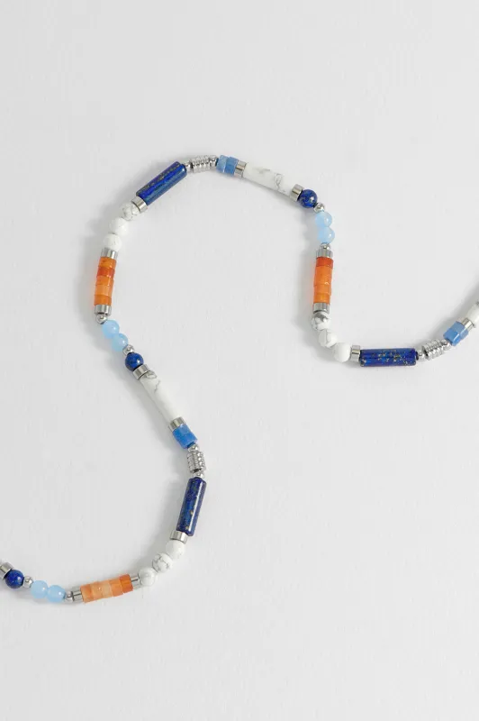 Men's Blue, Orange and White Gemstone Bead Necklace sold by Estella Bartlett