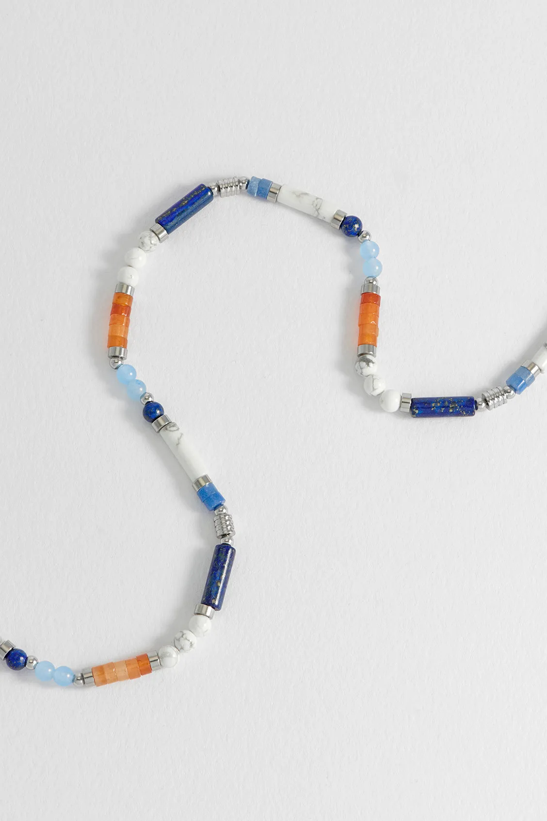 Men's Blue, Orange and White Gemstone Bead Necklace sold by Estella Bartlett