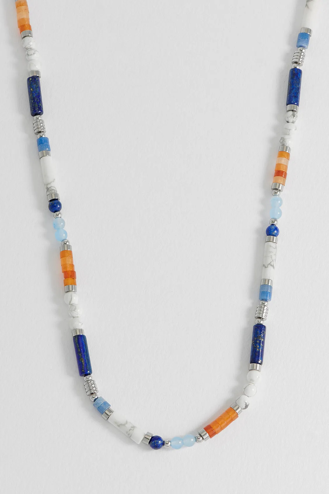 Men's Blue, Orange and White Gemstone Bead Necklace sold by Estella Bartlett product image thumbnail 4