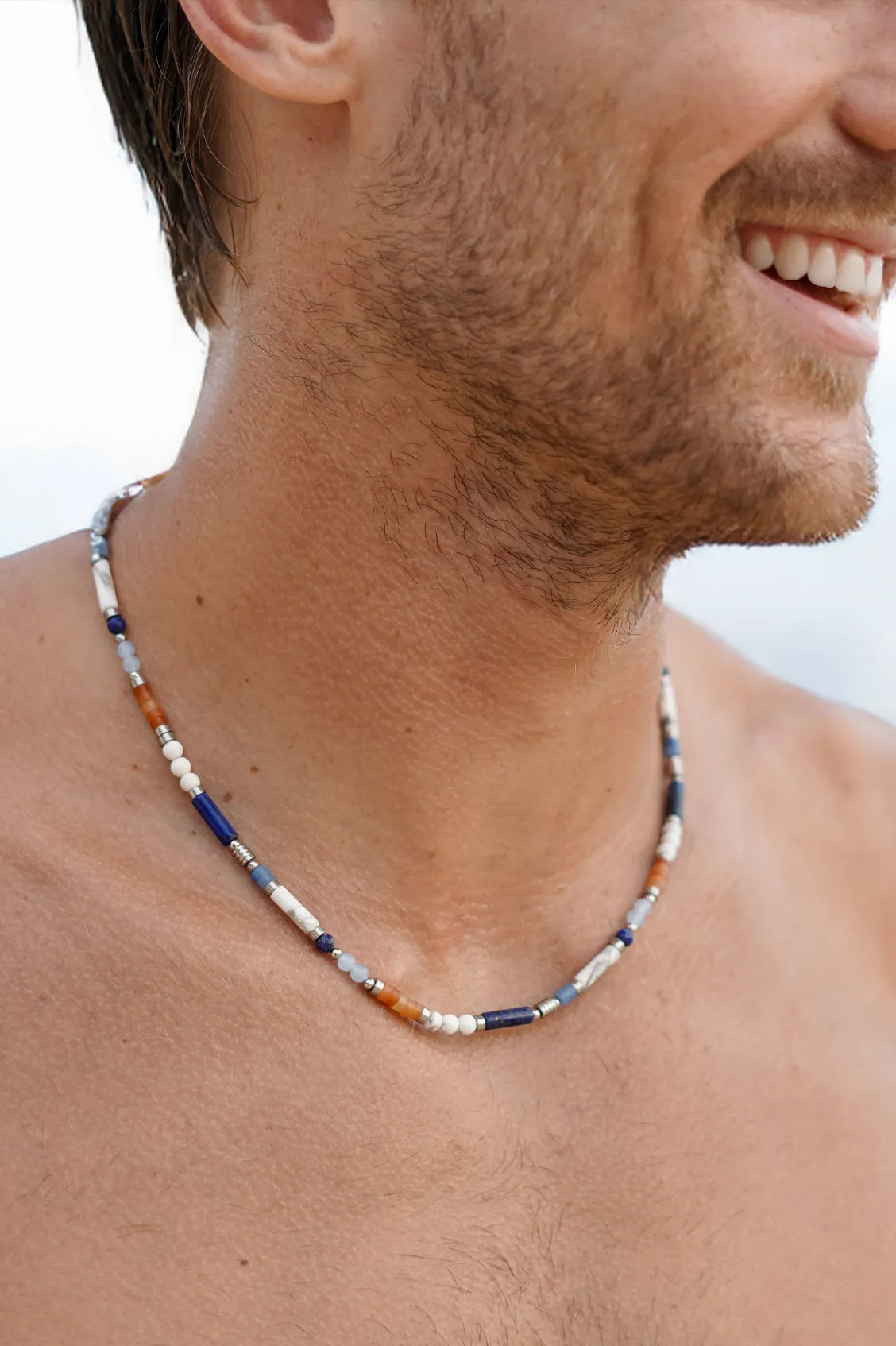 Men's Blue, Orange and White Gemstone Bead Necklace sold by Estella Bartlett product image thumbnail 2