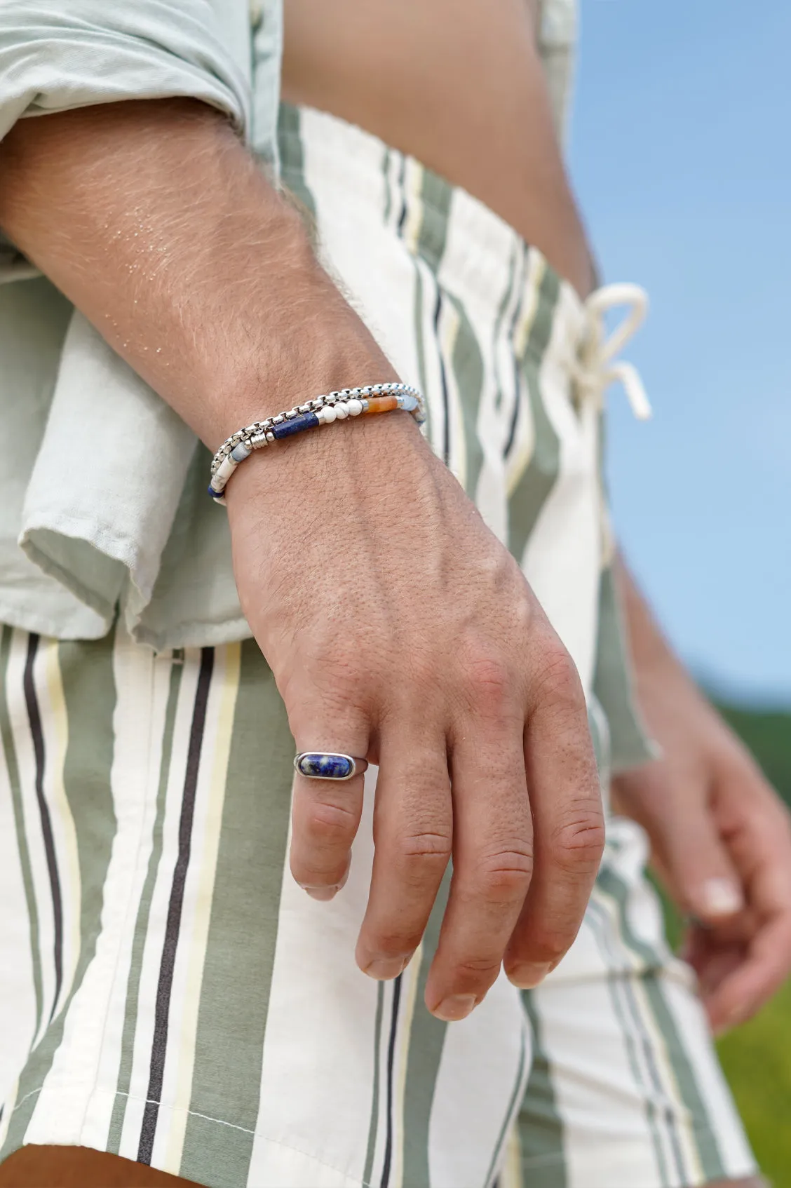 Men's Blue, Orange and White Gemstone Bead Bracelet sold by Estella Bartlett product image thumbnail 2
