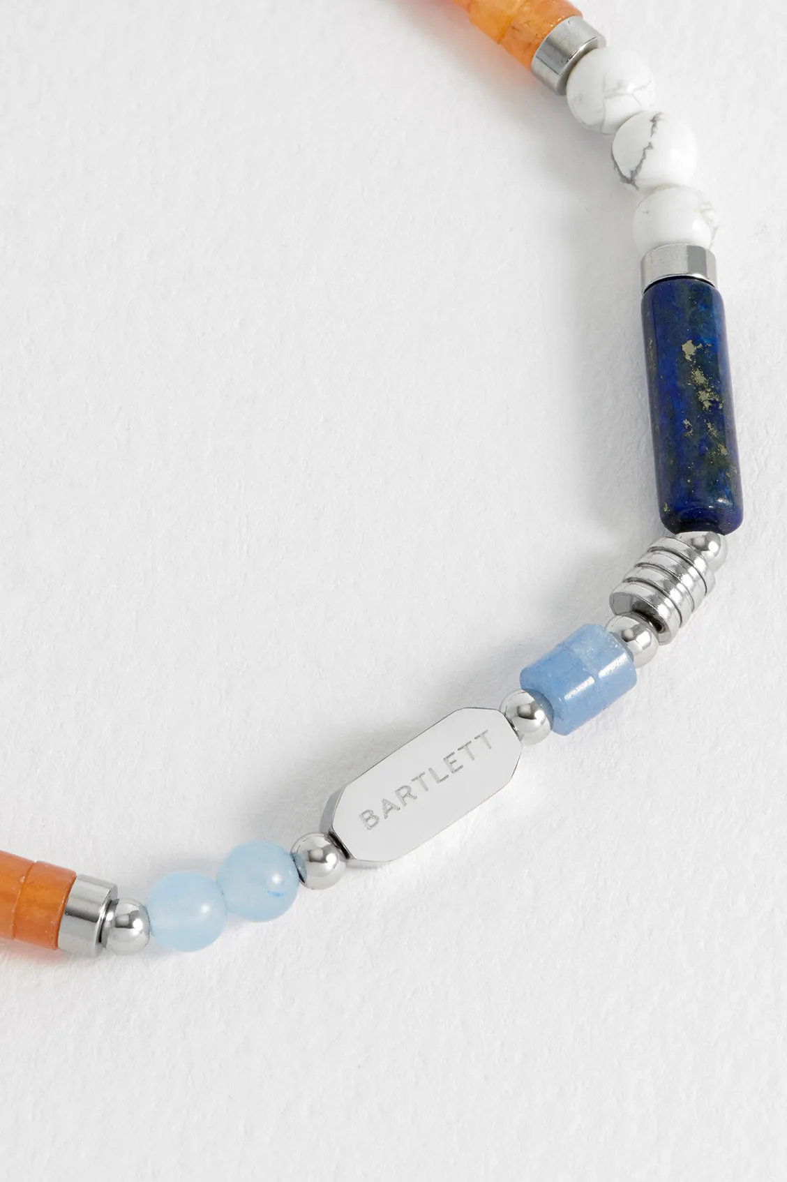 Men's Blue, Orange and White Gemstone Bead Bracelet sold by Estella Bartlett