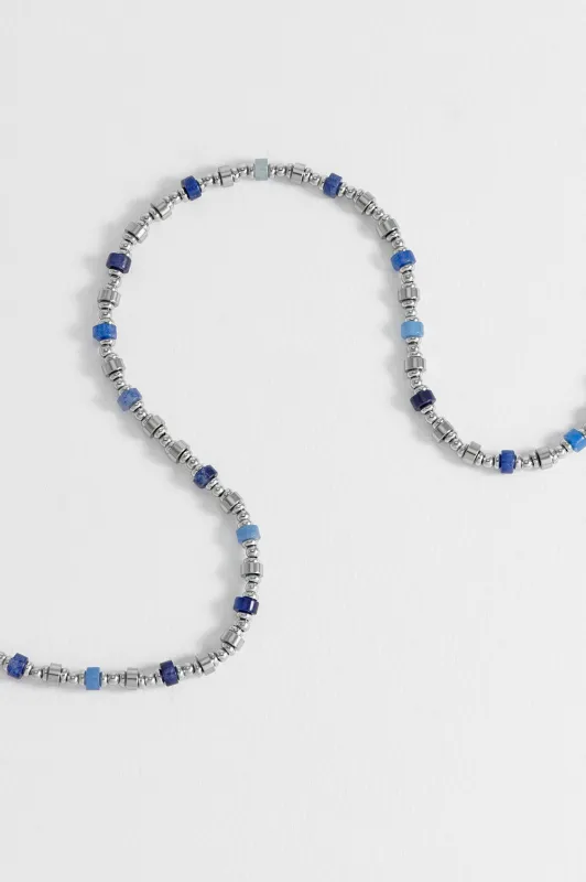 Men's Blue Gemstone and Metal Bead Necklace sold by Estella Bartlett