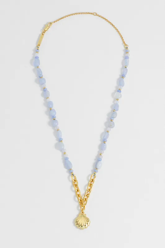 Blue Gemstone Seashell Charm Necklace sold by Estella Bartlett