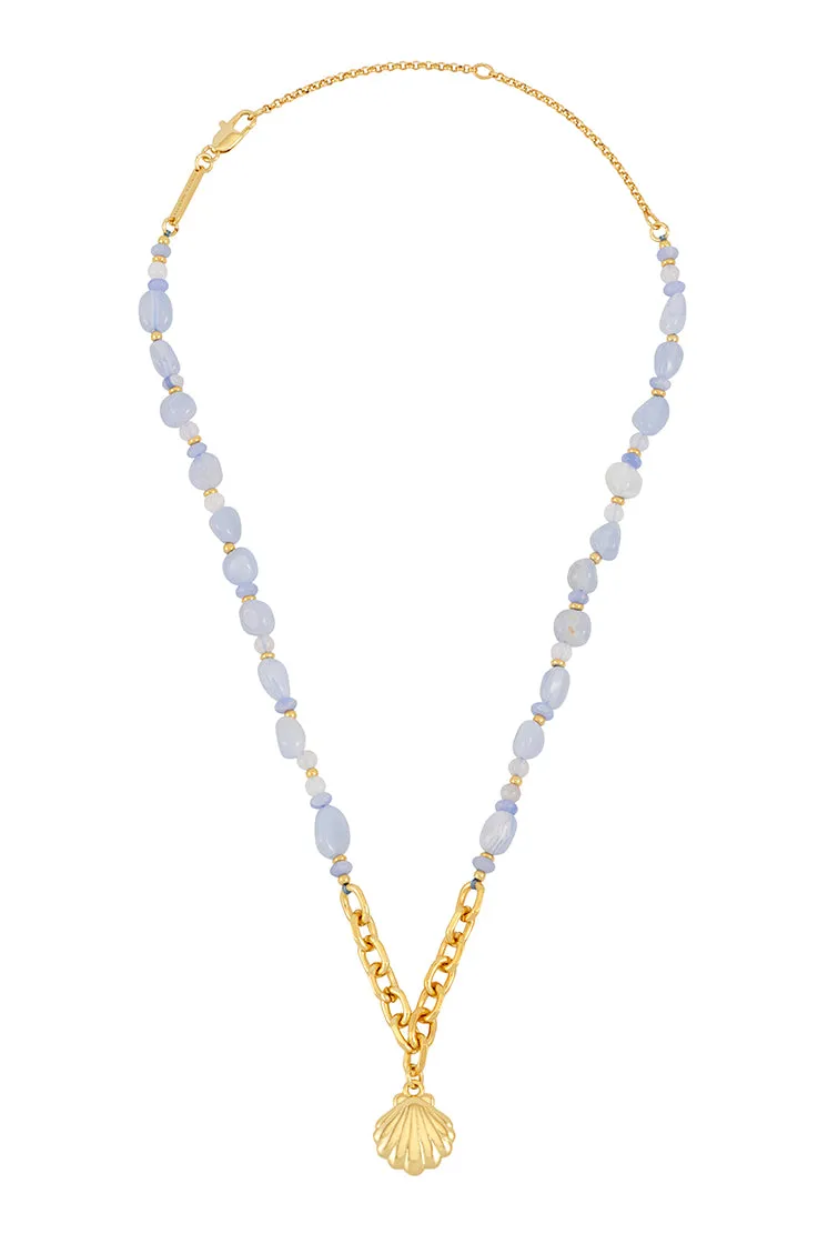 Blue Gemstone Seashell Charm Necklace sold by Estella Bartlett product image thumbnail 3