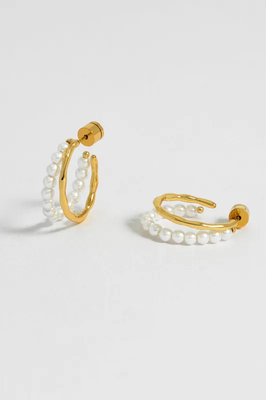 Pearl and Molten Metal Double Illusion Hoops made by Estella Bartlett