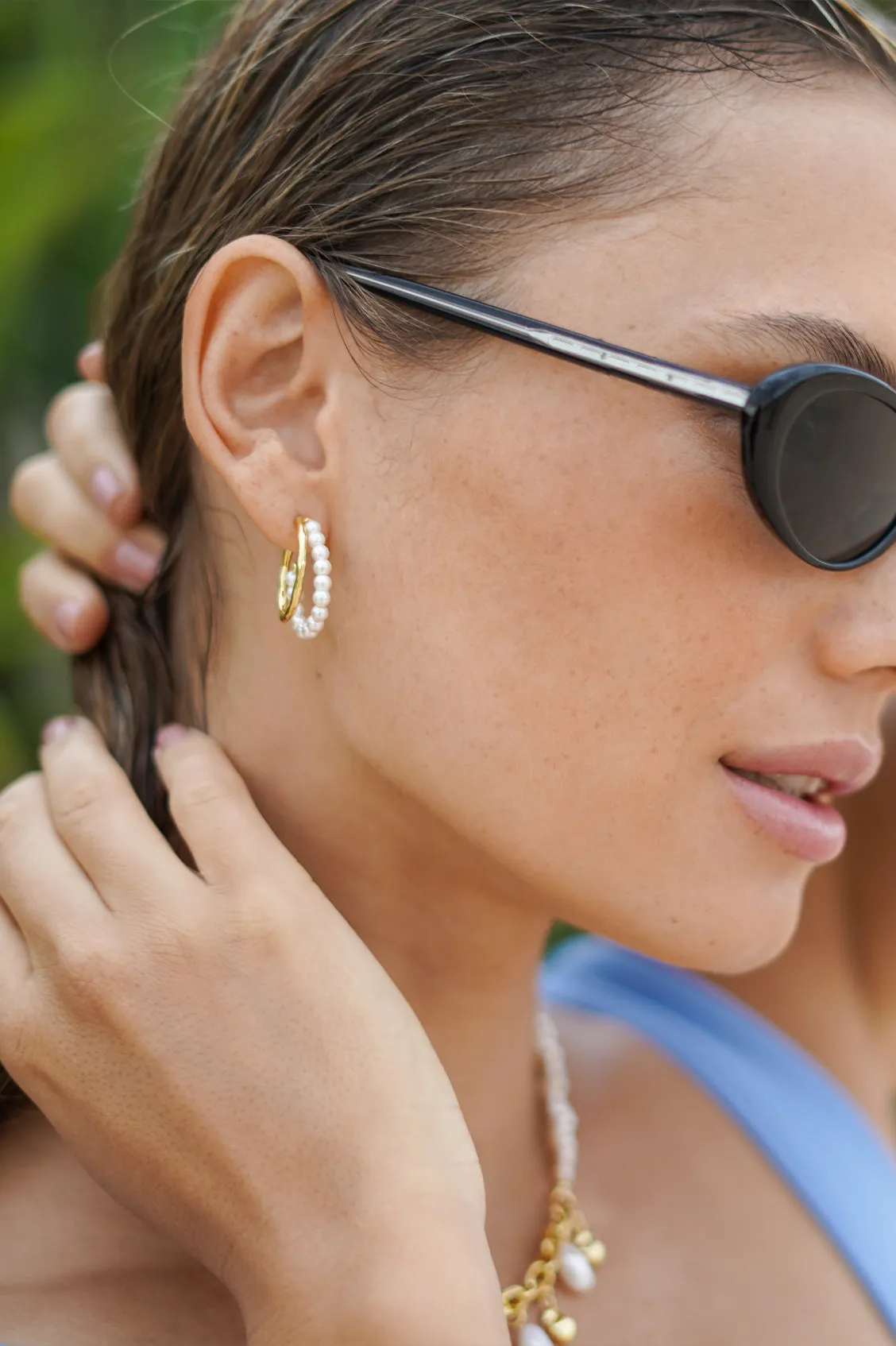 Pearl and Molten Metal Double Illusion Hoops sold by Estella Bartlett product image thumbnail 2