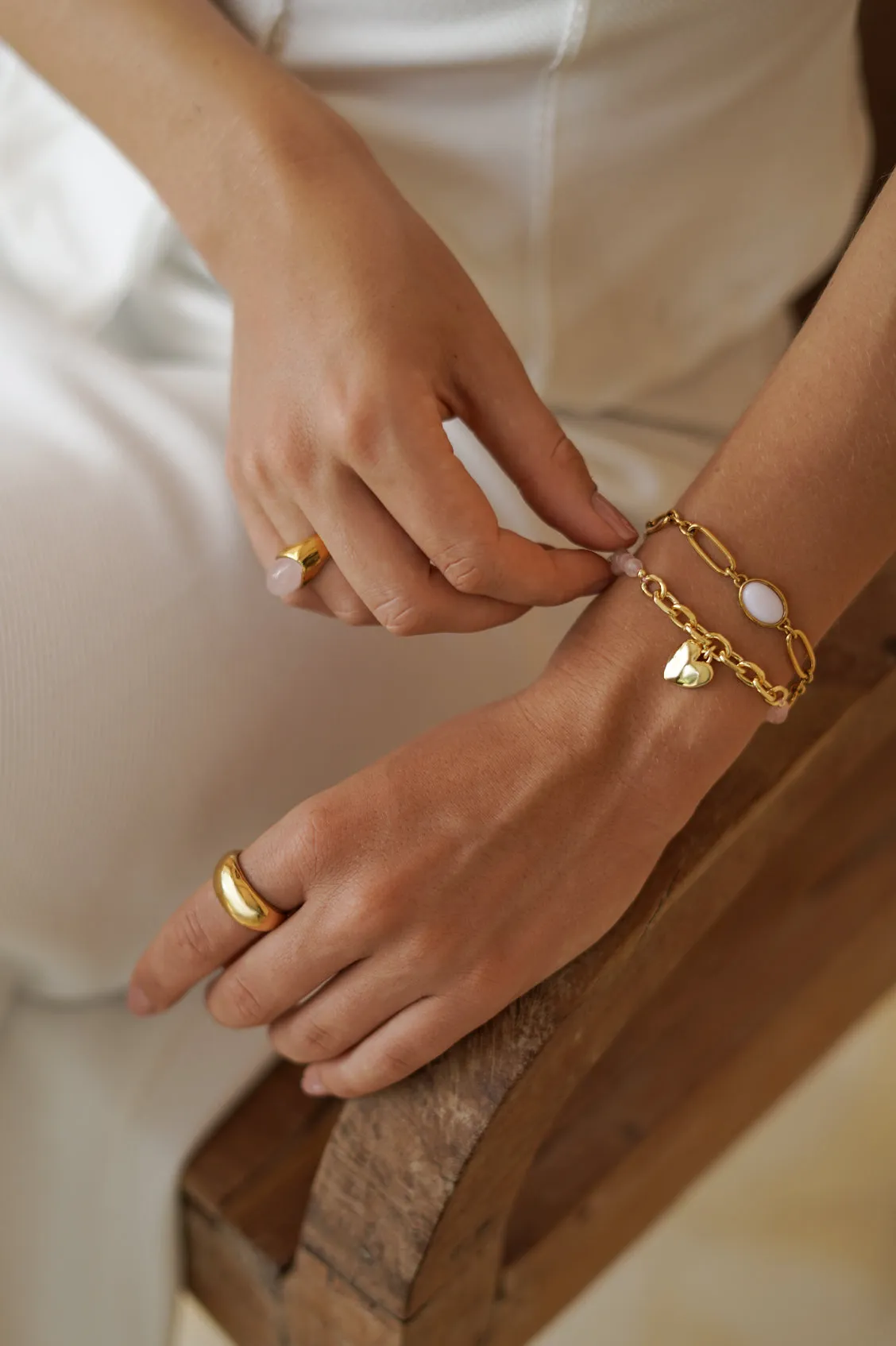 Rose Quartz Cabochon Chain Bracelet sold by Estella Bartlett product image thumbnail 2
