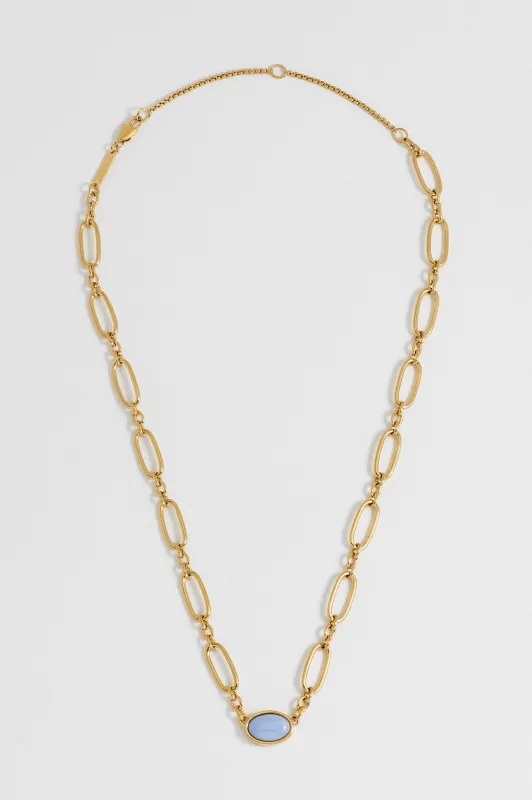 Blue Quartz Cabochon Chain Necklace sold by Estella Bartlett