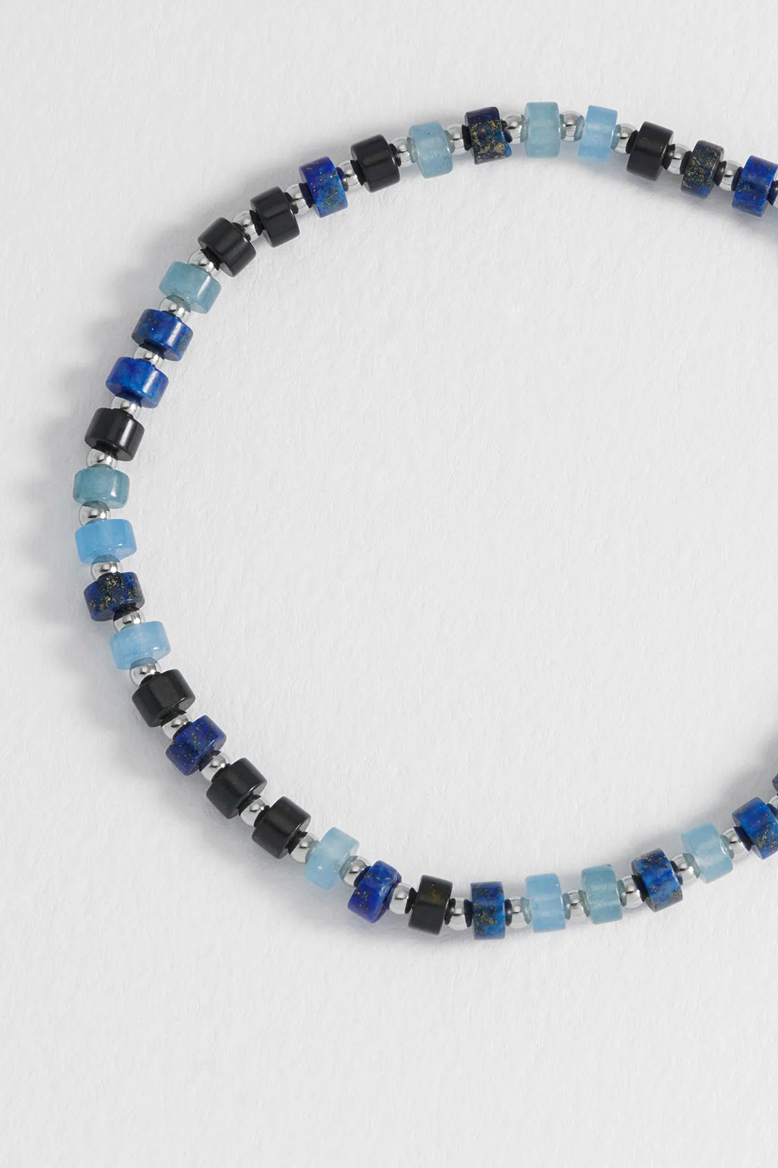 Men's Black and Blue Gemstone Rondelle Stretch Bracelet sold by Estella Bartlett product image thumbnail 5