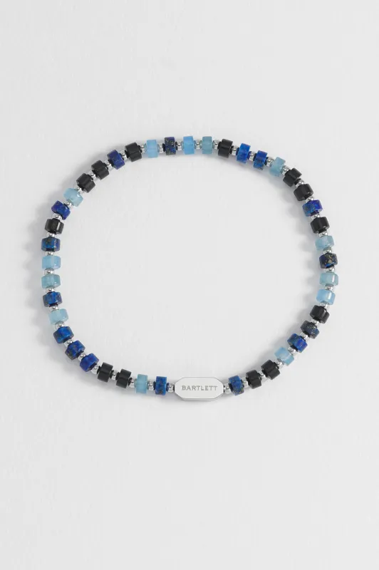 Men's Black and Blue Gemstone Rondelle Stretch Bracelet sold by Estella Bartlett