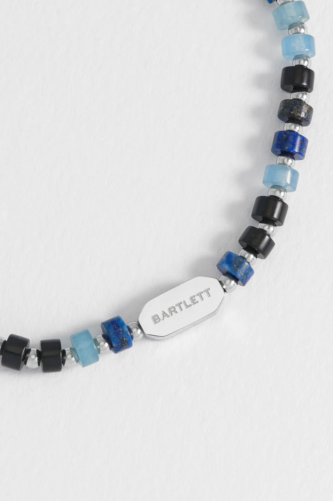 Men's Black and Blue Gemstone Rondelle Stretch Bracelet sold by Estella Bartlett product image thumbnail 4