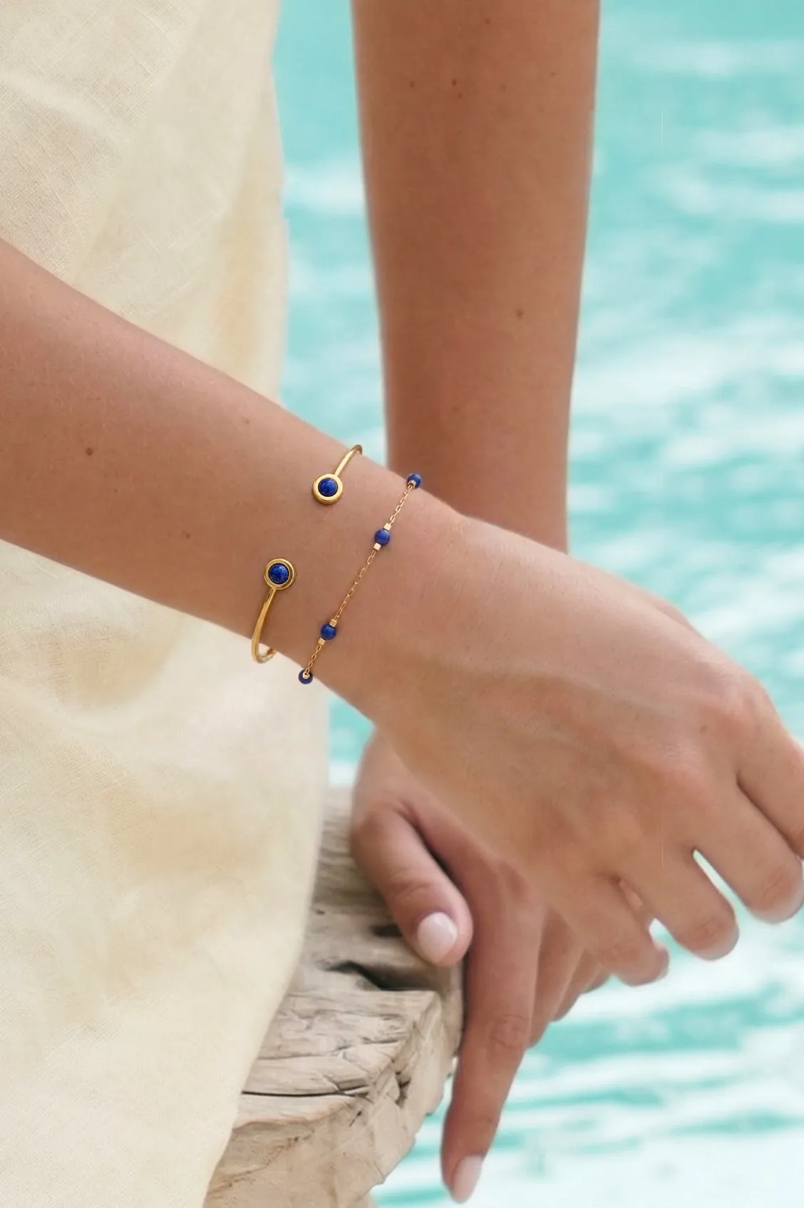 Wellness Lapis Lazuli Beaded Chain Bracelet sold by Estella Bartlett product image thumbnail 2