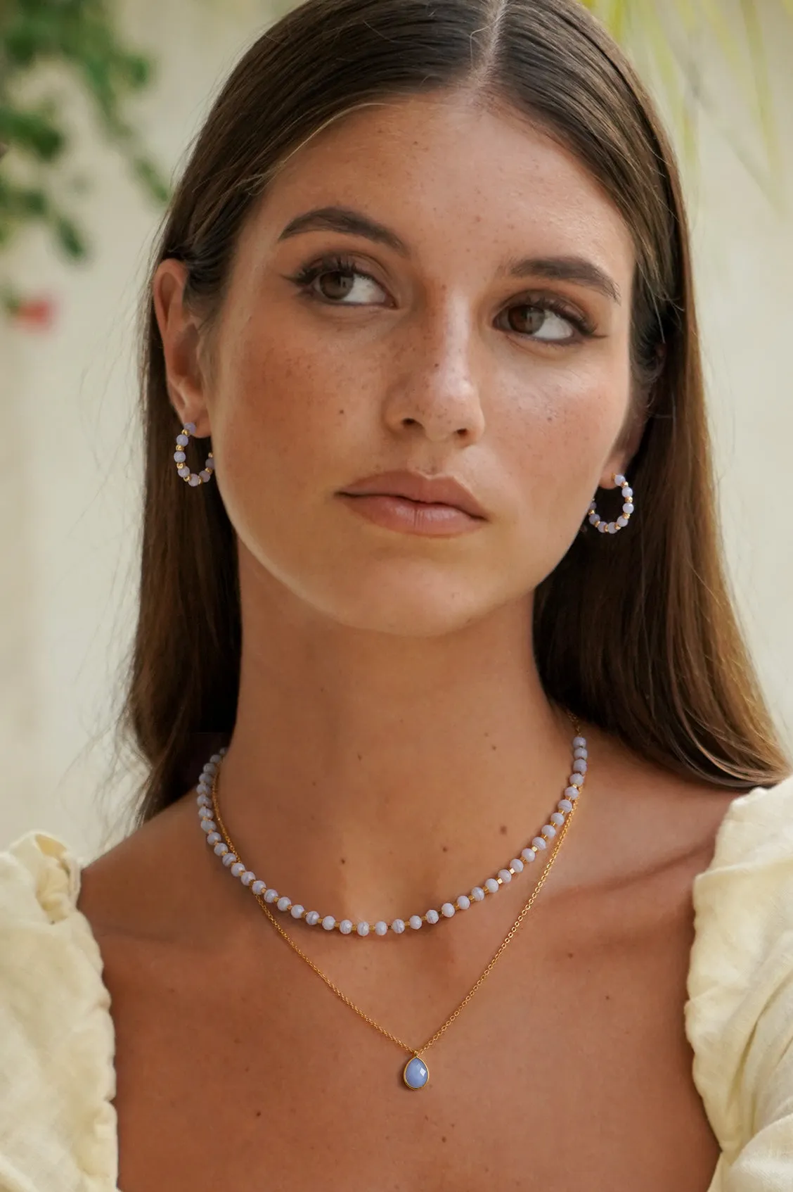 Wellness Faceted Blue Lace Agate Teardrop Necklace sold by Estella Bartlett product image thumbnail 2