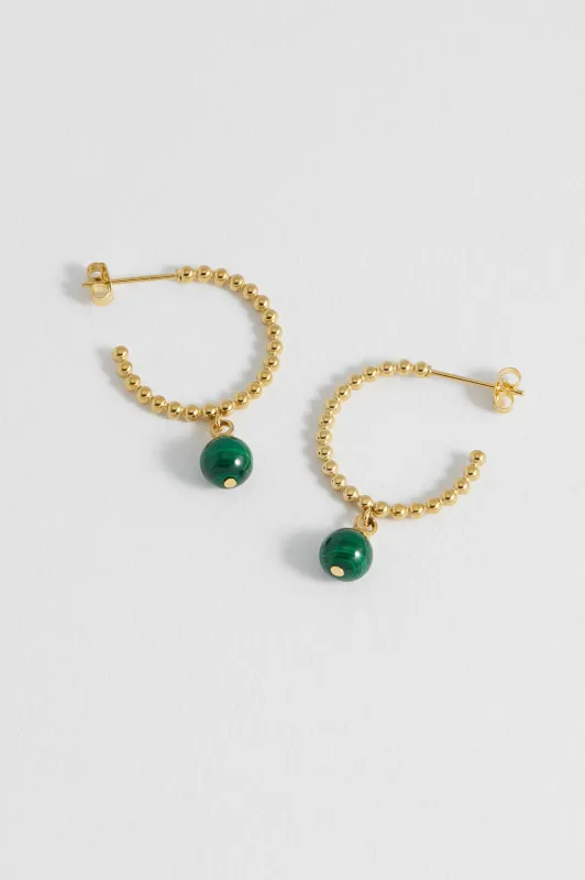 Wellness Malachite Drop Hoops made by Estella Bartlett