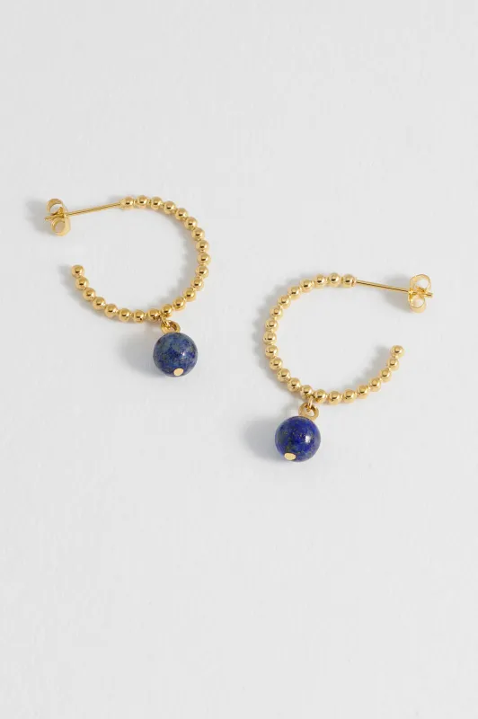 Wellness Lapis Lazuli Drop Hoops made by Estella Bartlett