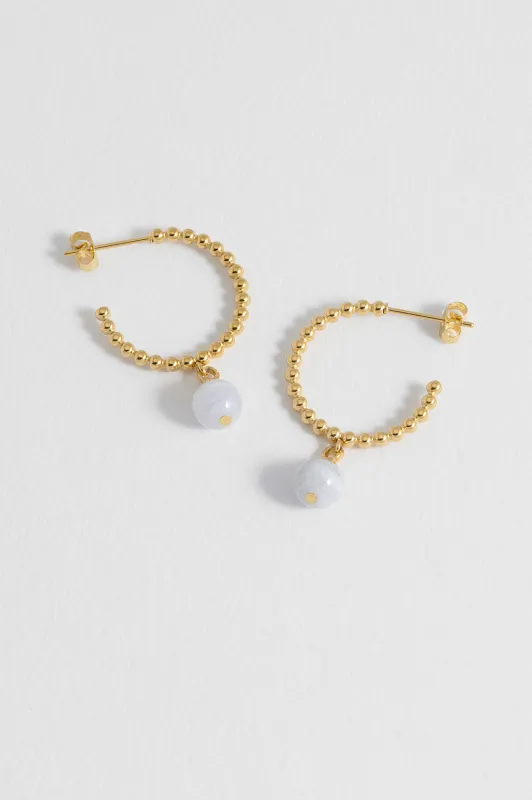 Wellness Blue Lace Agate Drop Hoops made by Estella Bartlett