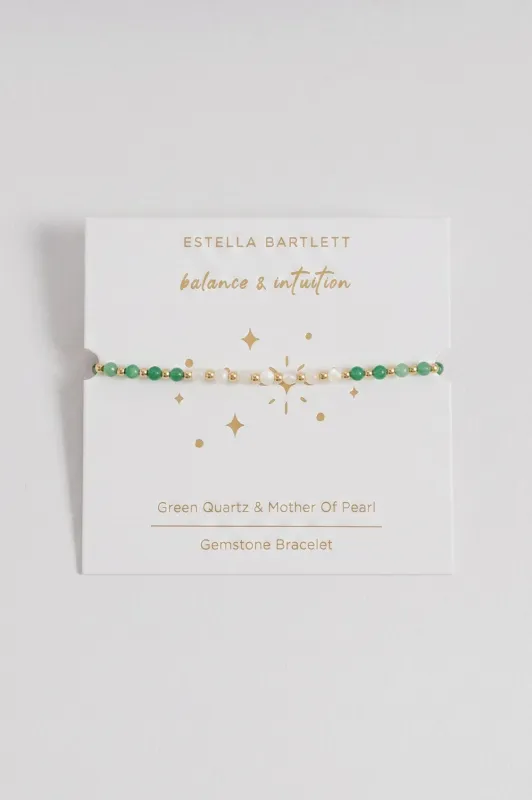 Wellness Green Quartz & White Mother-of-Pearl Stretch Sienna Bracelet made by Estella Bartlett