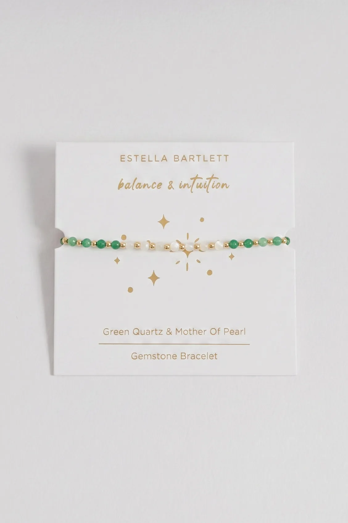 Wellness Green Quartz & White Mother-of-Pearl Stretch Sienna Bracelet sold by Estella Bartlett