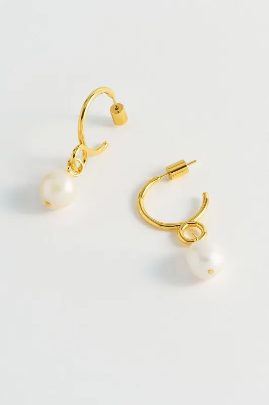 Twist Pearl Drop Hoops made by Estella Bartlett