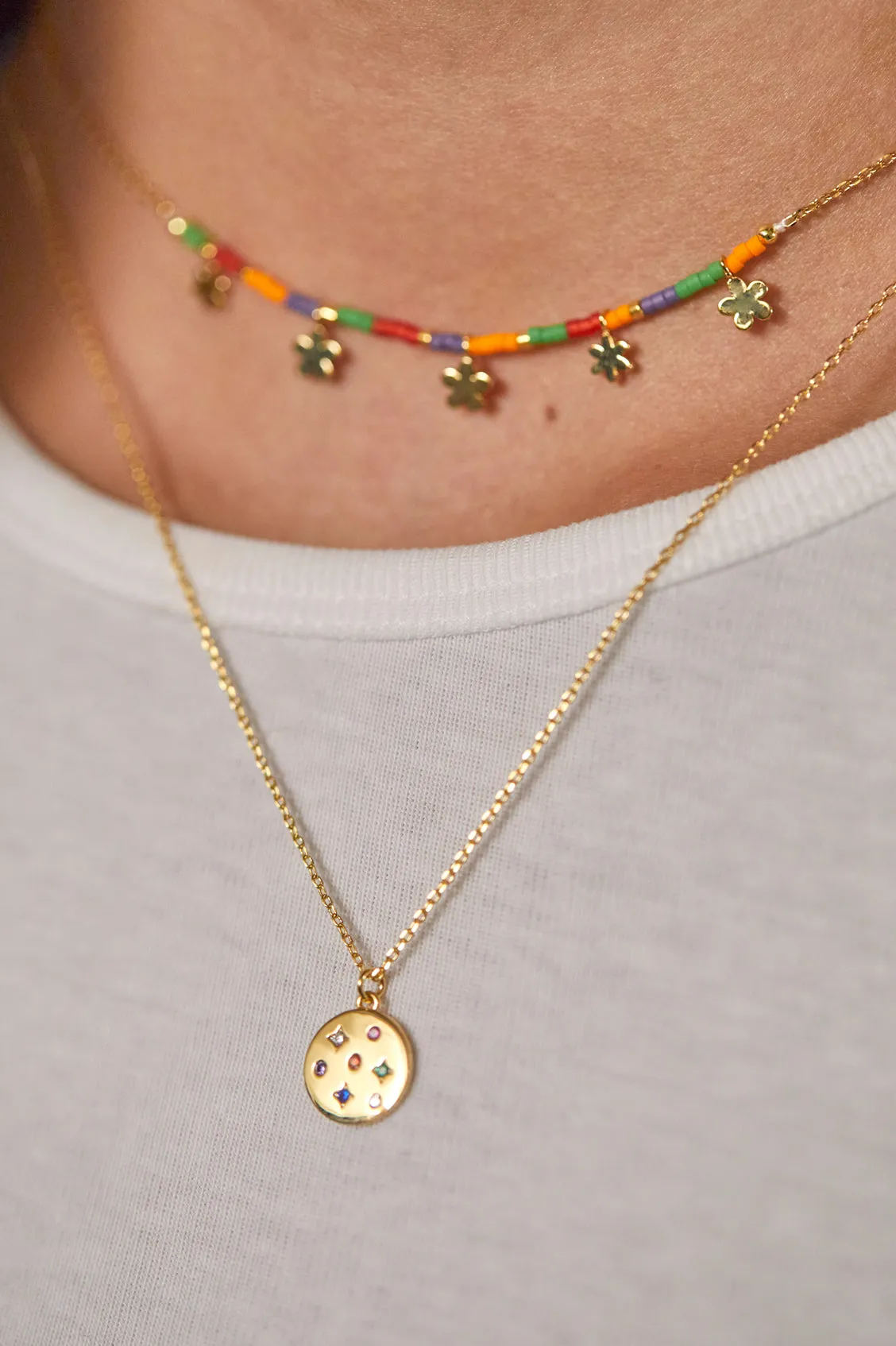 Rainbow CZ Coin Necklace sold by Estella Bartlett product image thumbnail 4