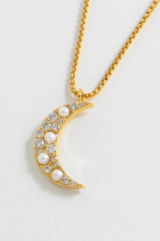 Pearl CZ Moon Pendant made by Estella Bartlett