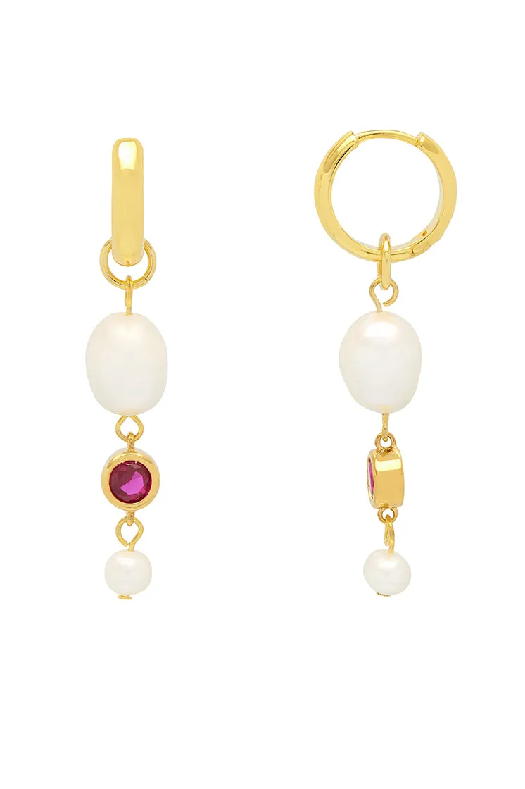 Pearl CZ Drop Hoop Earrings sold by Estella Bartlett product image thumbnail 3