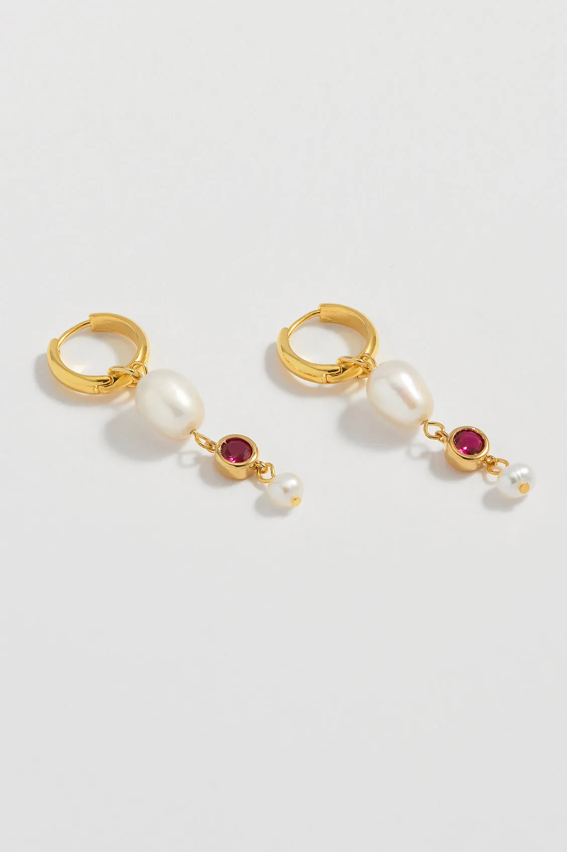 Pearl CZ Drop Hoop Earrings sold by Estella Bartlett product image thumbnail 4