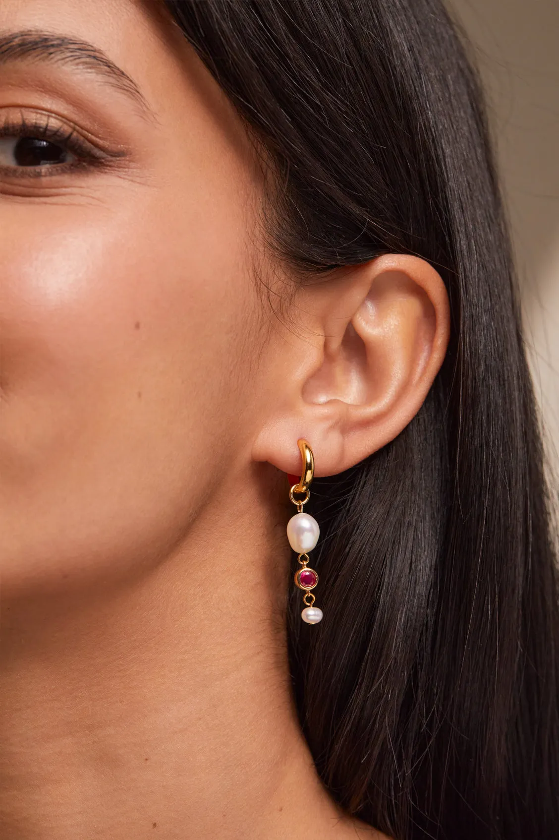 Pearl CZ Drop Hoop Earrings sold by Estella Bartlett product image thumbnail 2