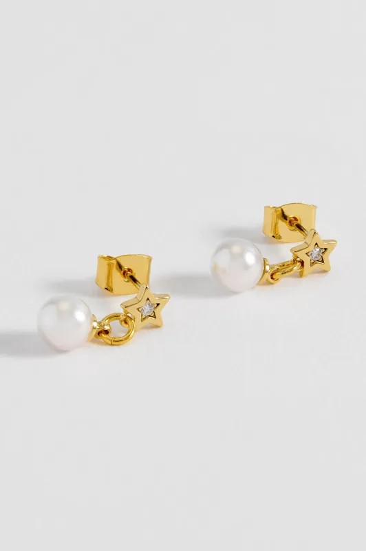 Pearl and CZ Star Drop Stud Earrings made by Estella Bartlett