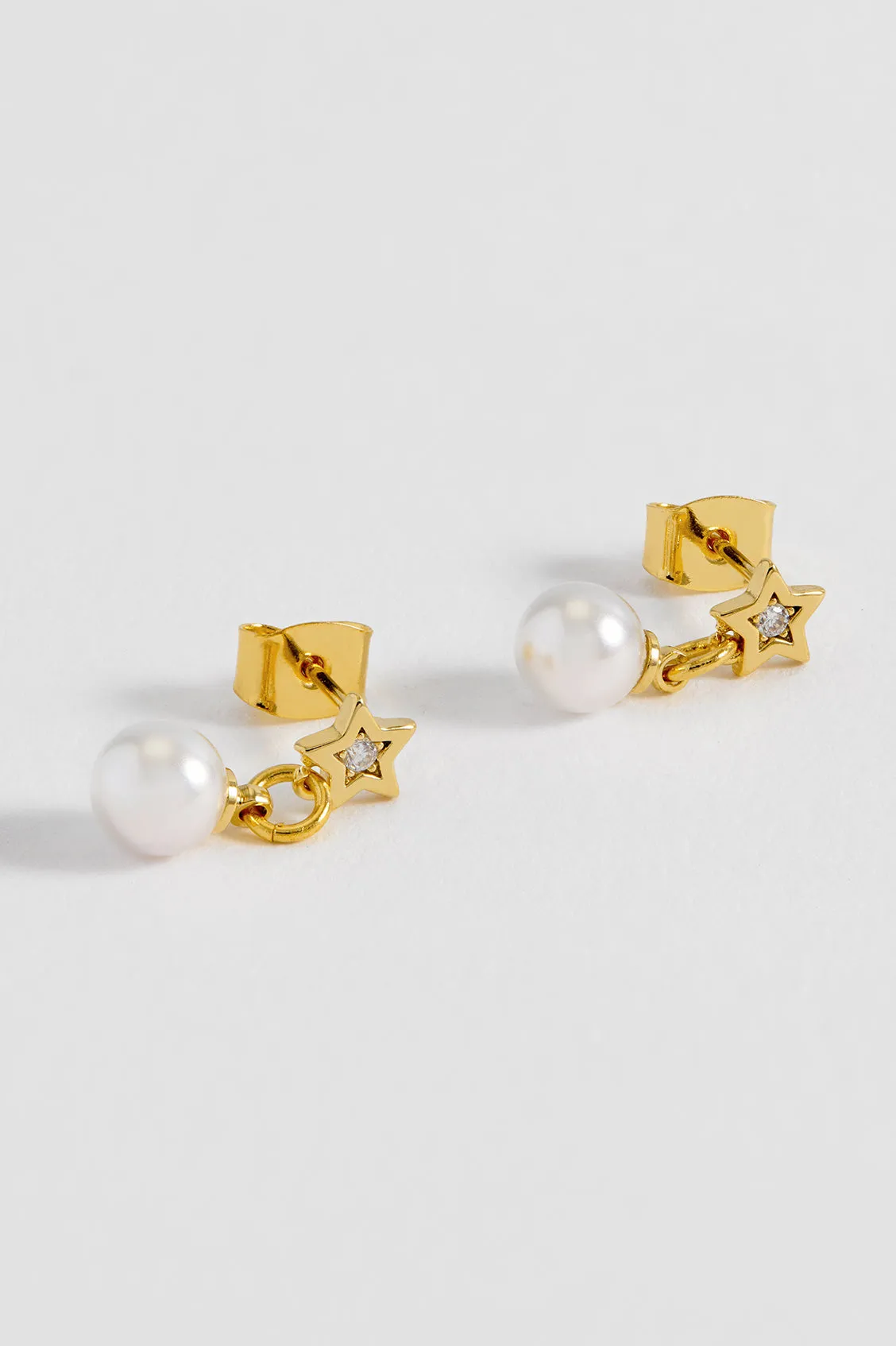 Pearl and CZ Star Drop Stud Earrings sold by Estella Bartlett