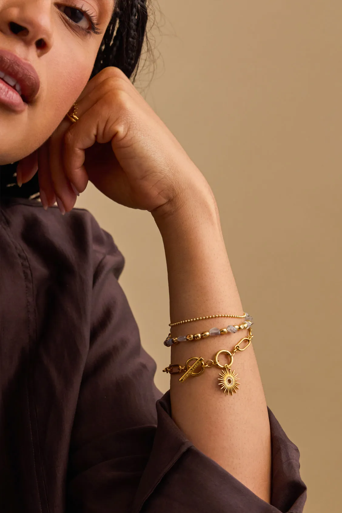 Pebble Labradorite Double Chain Bracelet sold by Estella Bartlett product image thumbnail 2