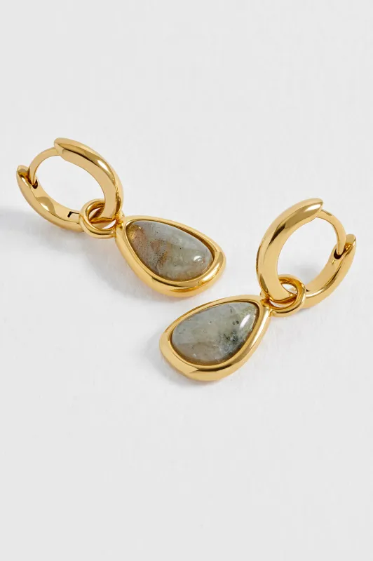 Labradorite Charm Drop Huggie Hoops made by Estella Bartlett
