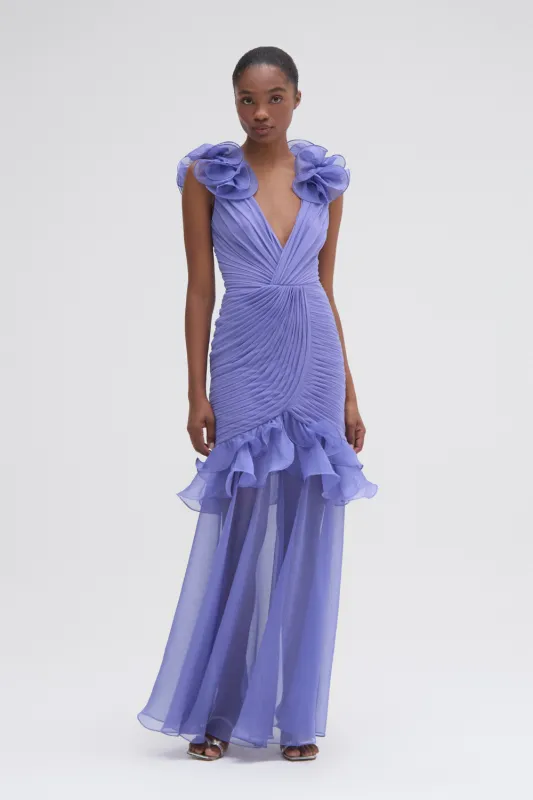 SILK PLISSE FLUTTER GOWN made by PatBO