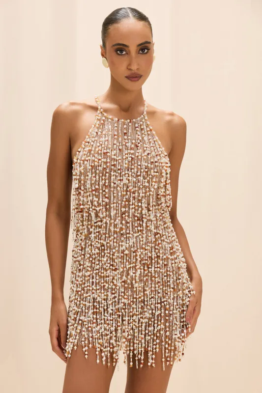 PEARL DUST EMBROIDERY MINI DRESS sold by PatBO