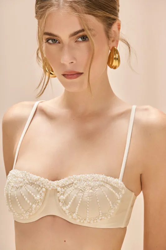 GOLDEN DUNE LYCRA EMBROIDERED BIKINI TOP sold by PatBO