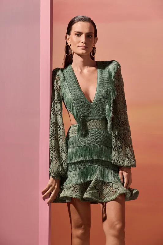 SAMBA FRINGE LONG SLEEVE MINI DRESS sold by PatBO