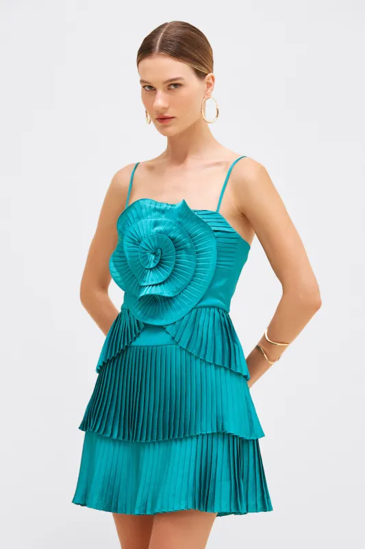 DREAM SATIN FLOWER MINI DRESS sold by PatBO