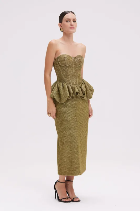 GOLDEN WEAVE MIDI SKIRT sold by PatBO